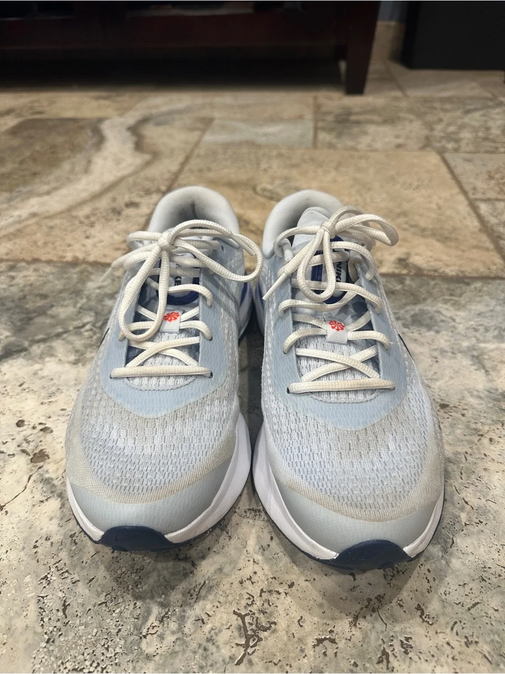 Nike Men’s Light Grey Athletic Sneakers with Navy Swoosh and Teal Accent